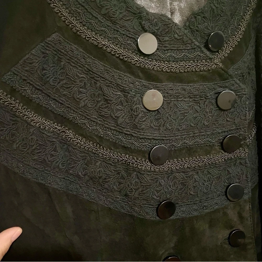 Pamela McCoy Womens Size 3X Black Crochet‎ Suede Leather Military Jacket Coat